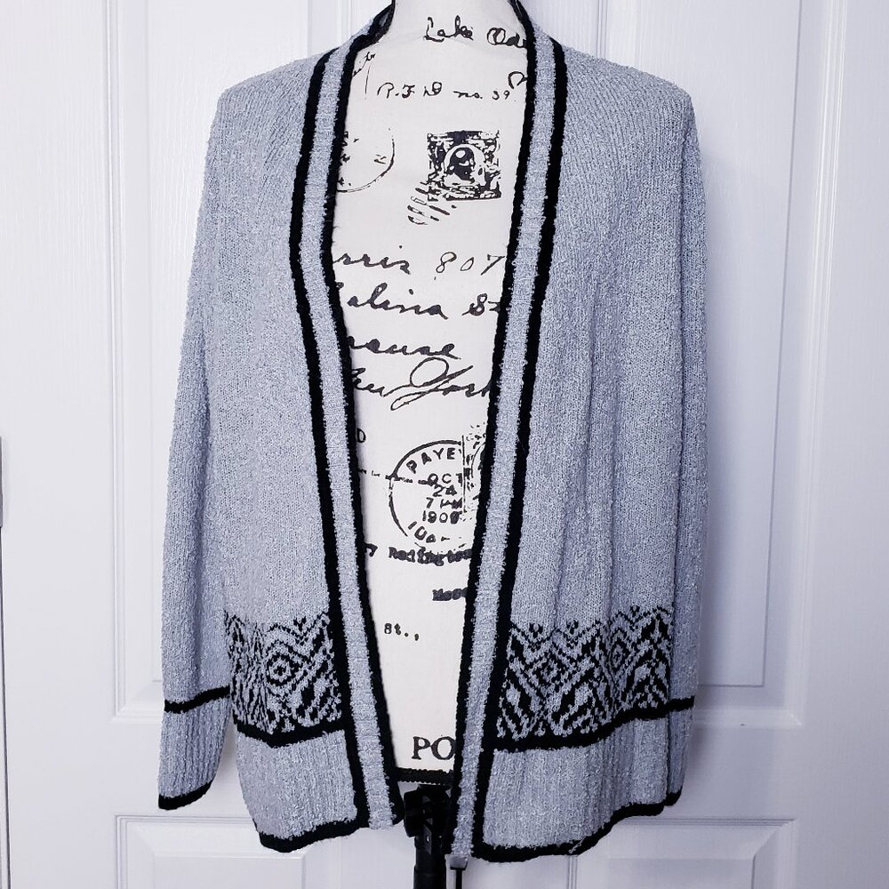 Vintage Vtg Rochelle California Gray Black Open Cardigan L